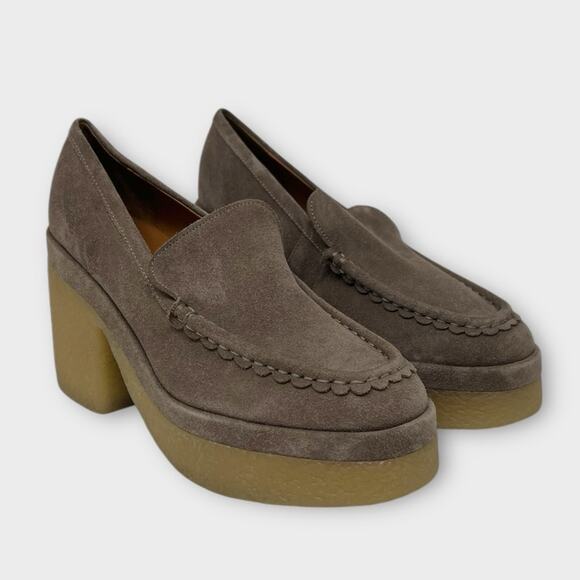 Marc Fisher Lina Suede Chunky Platform Loafer Taupe Tan Size 9.5 NEW - Picture 1 of 8